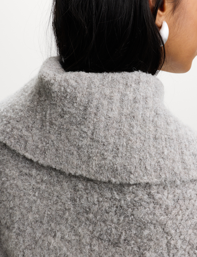 Bouclé Zip Up Collared Knitted Jacket with Wool