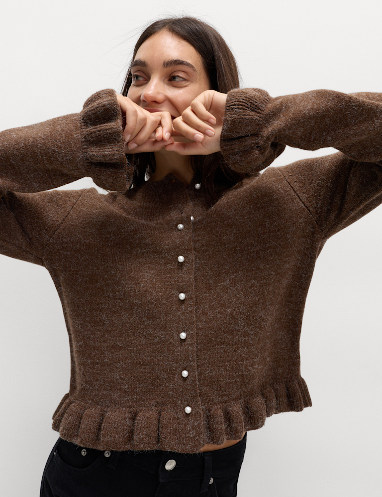 Textured Frill Detail Cardigan with Wool