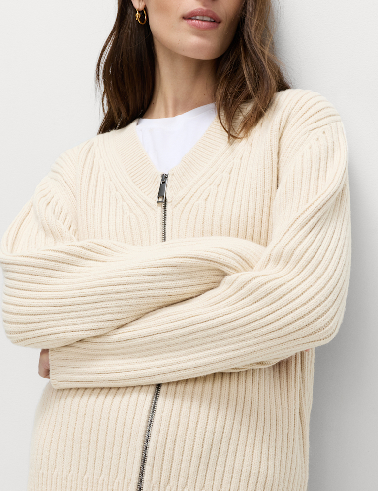Ribbed Scarf Neck Zip Cardigan