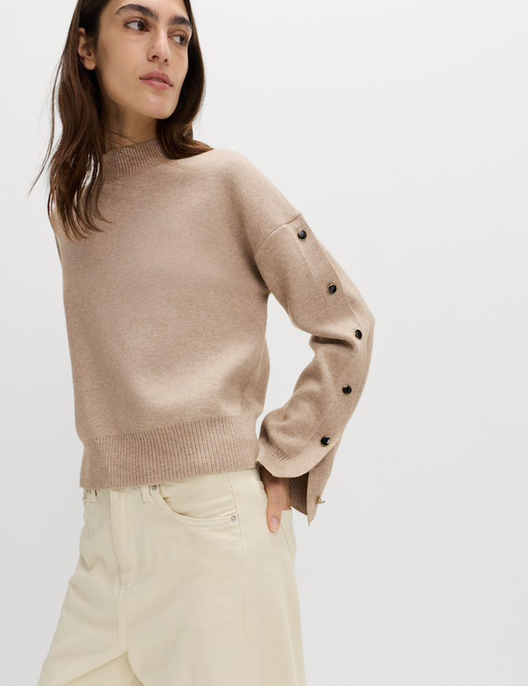 Soft Touch Funnel Neck Button Detail Jumper