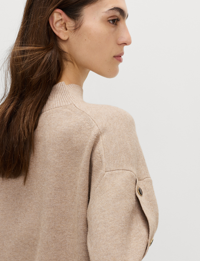 Soft Touch Funnel Neck Button Detail Jumper