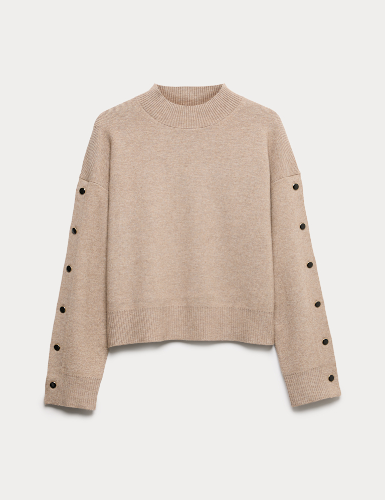 Soft Touch Funnel Neck Button Detail Jumper