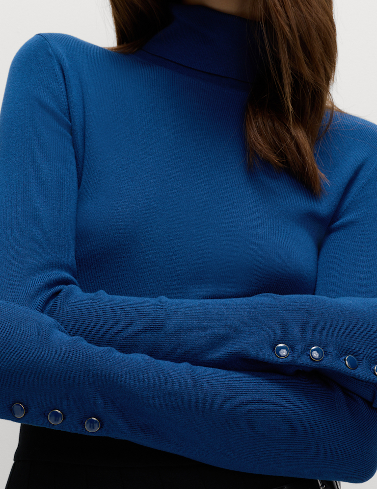 Ribbed Roll Neck Button Detail Jumper