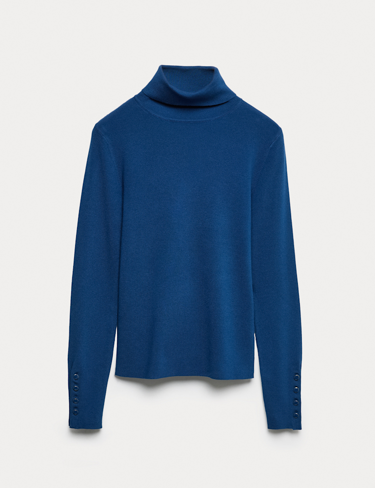 Ribbed Roll Neck Button Detail Jumper