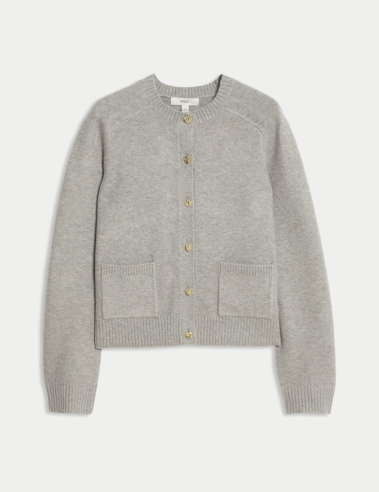 Air-Yarn Crew Neck Button Front Cropped Cardigan