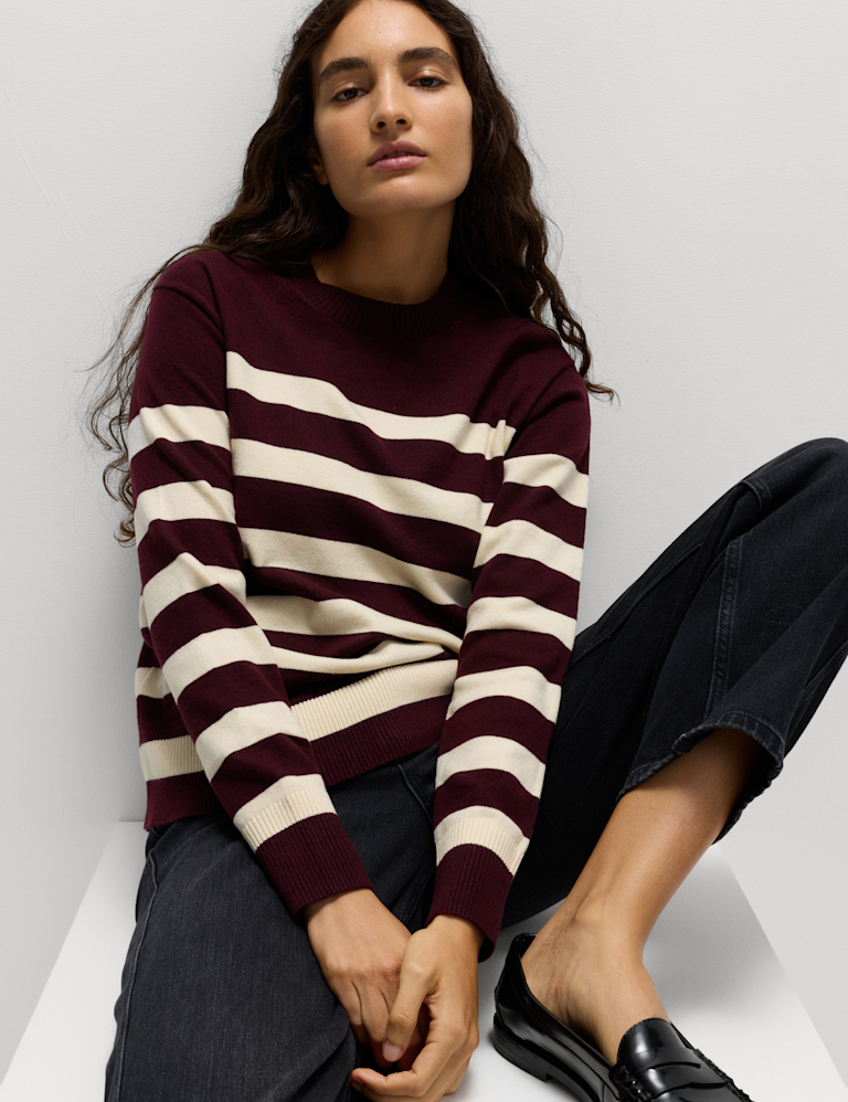Air-Yarn Striped Crew Jumper