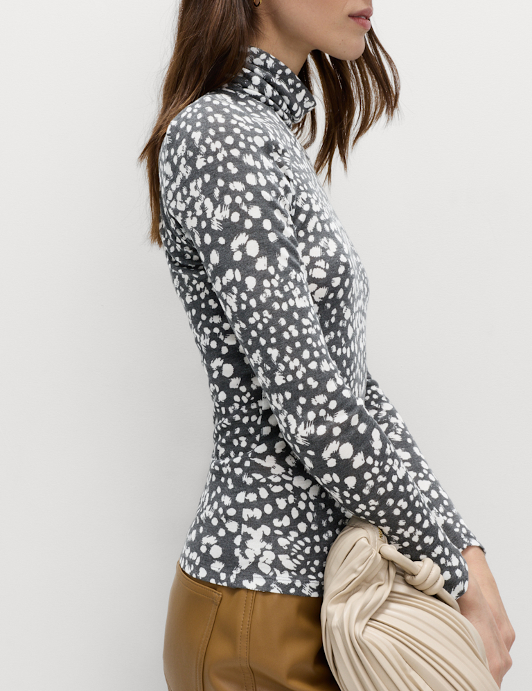 Funnel Neck Long Sleeve Slim Fit Top with Wool