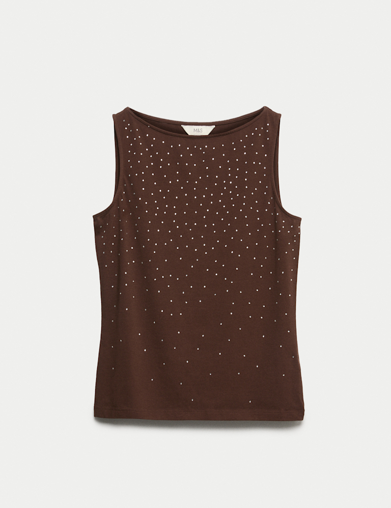 Cotton Rich Embellished Slash Neck Vest