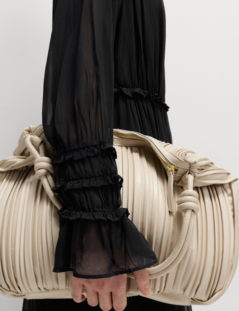 Sheer Frill Detail Midi Waisted Dress