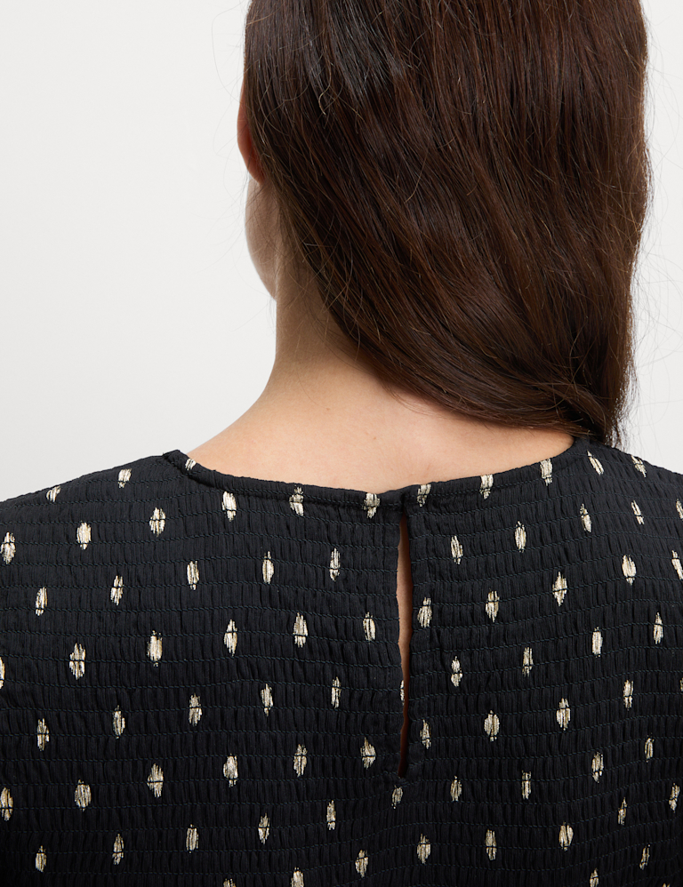 Metallic Spot Print Midi Waisted Dress