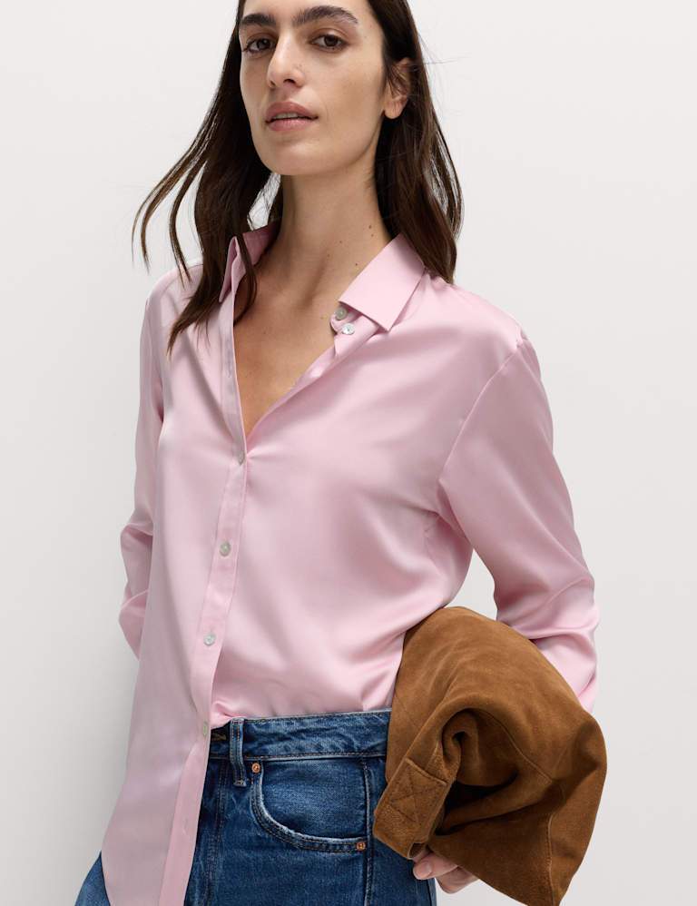 Satin Collared Button Through Shirt