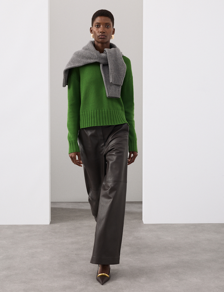 Pure Merino Wool Ribbed Crew Neck Jumper