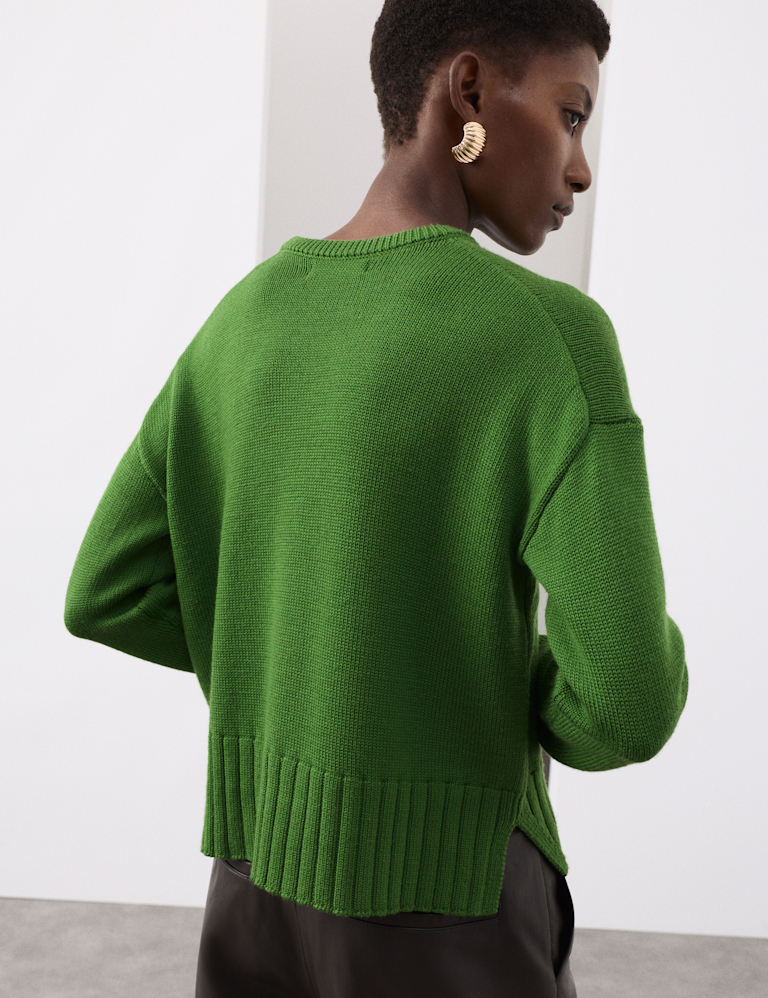 Pure Merino Wool Ribbed Crew Neck Jumper