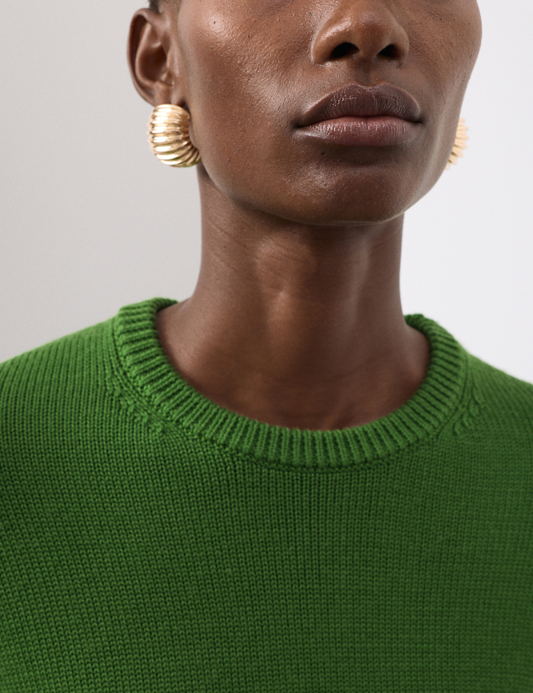 Pure Merino Wool Ribbed Crew Neck Jumper