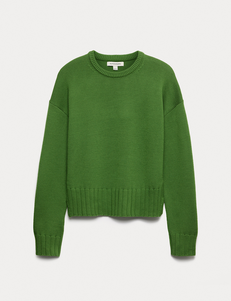 Pure Merino Wool Ribbed Crew Neck Jumper