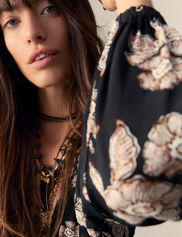 Crepe Floral Tie Neck Midaxi Waisted Dress