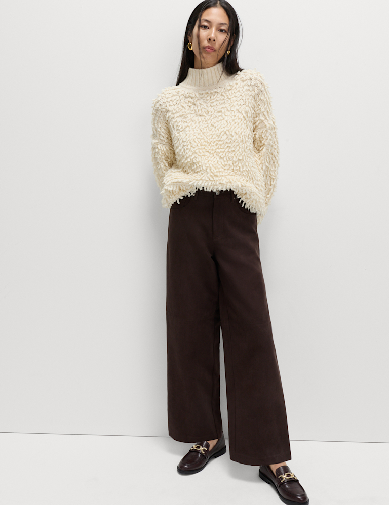 Faux Suede Wide Leg Trousers