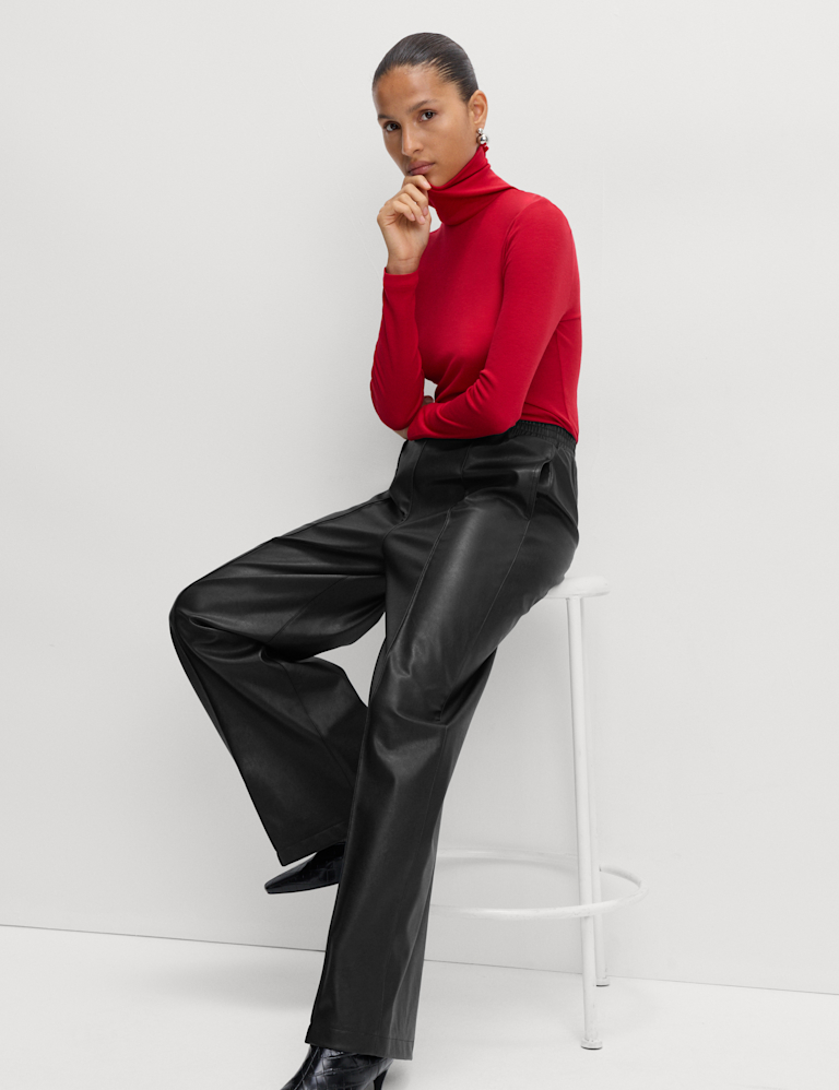Faux Leather Wide Leg Trousers