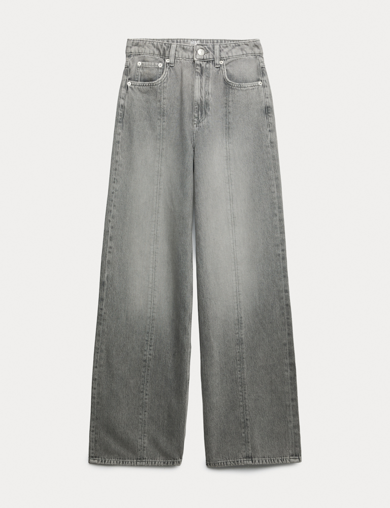 Mid Rise Seam Front Wide Leg Jeans