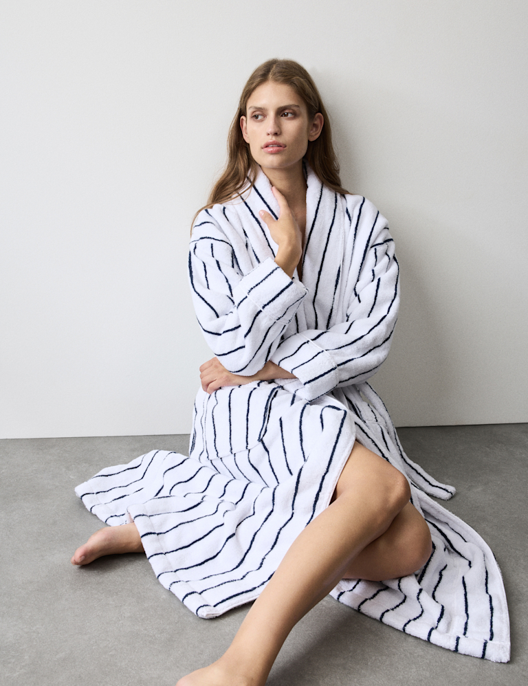 Pure Cotton Striped Towelling Dressing Gown Pure Cotton Striped Towelling Dressing Gown