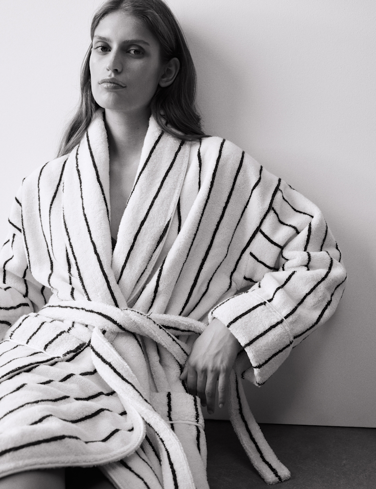 Pure Cotton Striped Towelling Dressing Gown