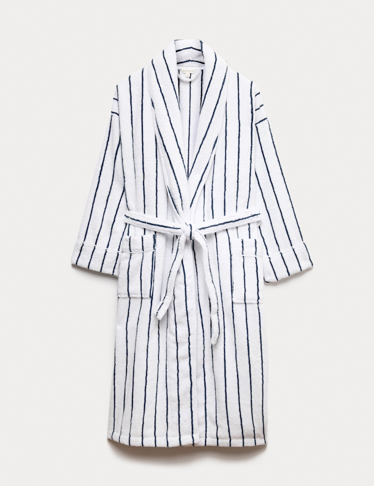 Pure Cotton Striped Towelling Dressing Gown
