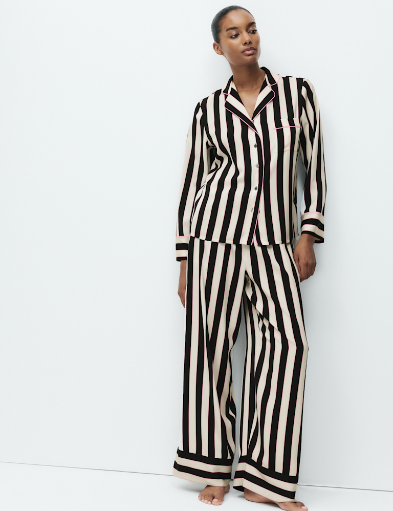 Satin Striped Pyjama Set with Eye Mask