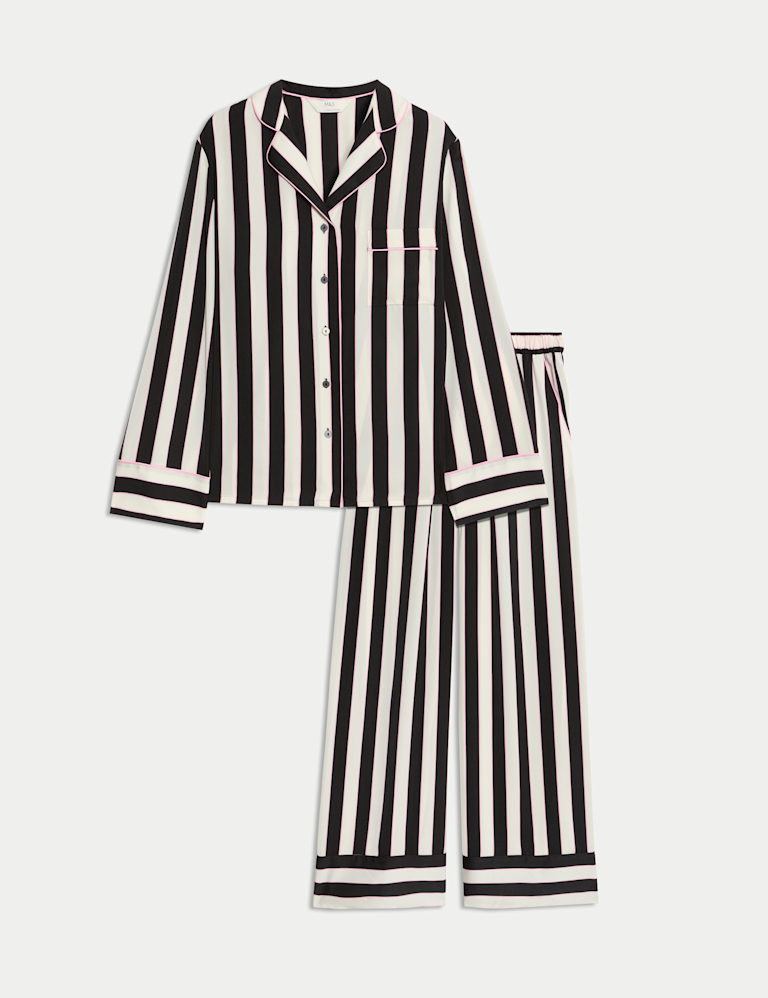 Satin Striped Pyjama Set with Eye Mask