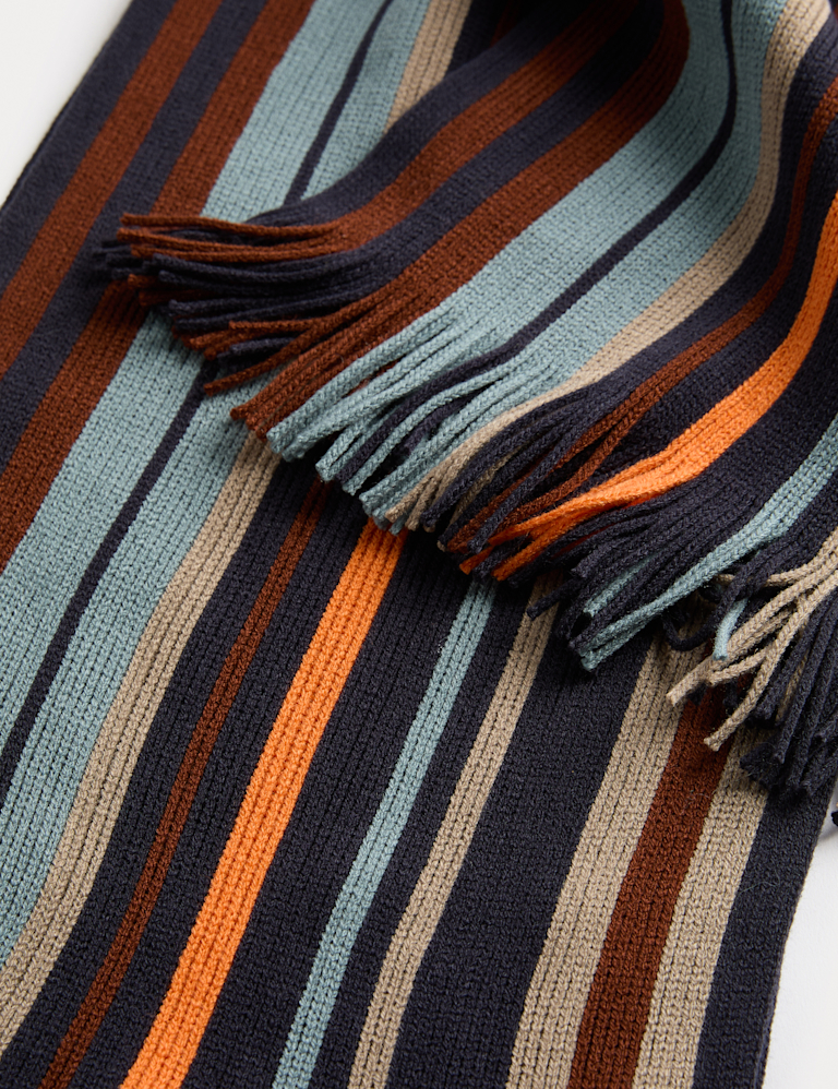 Striped Fringed Knitted Scarf