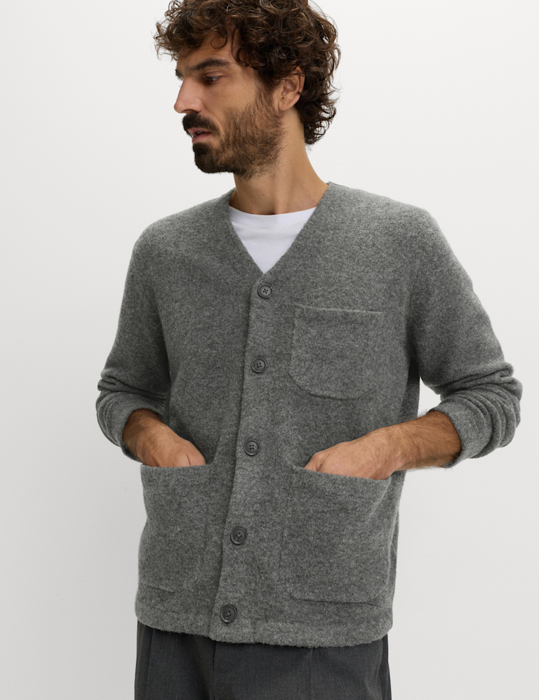 Utility Pocket Knitted Cardigan with Wool