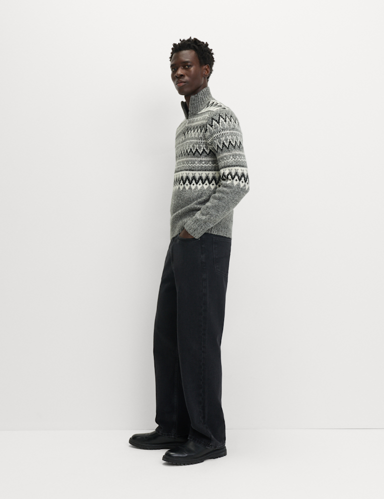 Fair Isle Half Zip Jumper with Wool