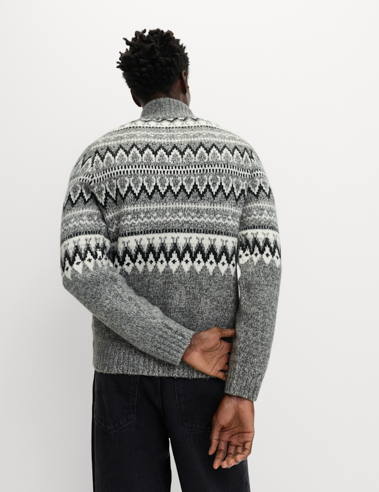 Fair Isle Half Zip Jumper with Wool