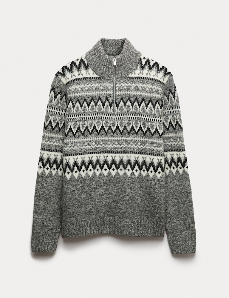 Fair Isle Half Zip Jumper with Wool