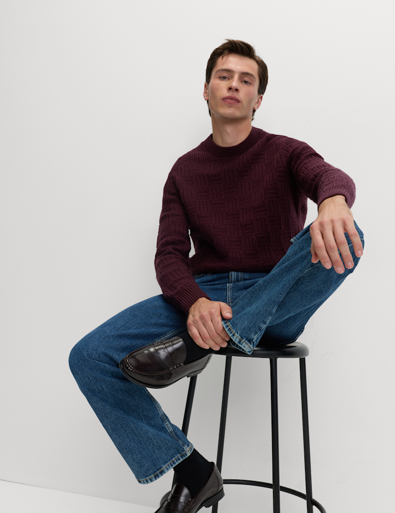Lambswool Blend Basket Stitch Crew Neck Jumper