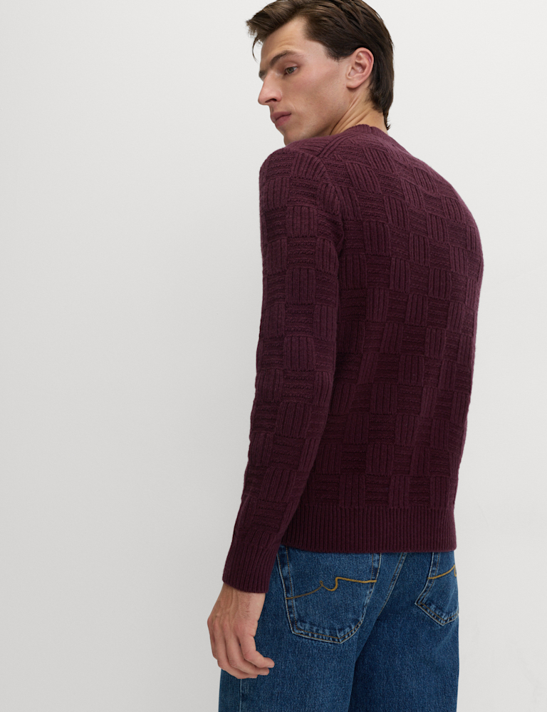 Lambswool Blend Basket Stitch Crew Neck Jumper