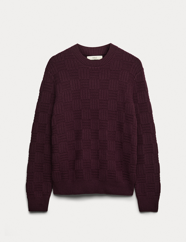 Lambswool Blend Basket Stitch Crew Neck Jumper
