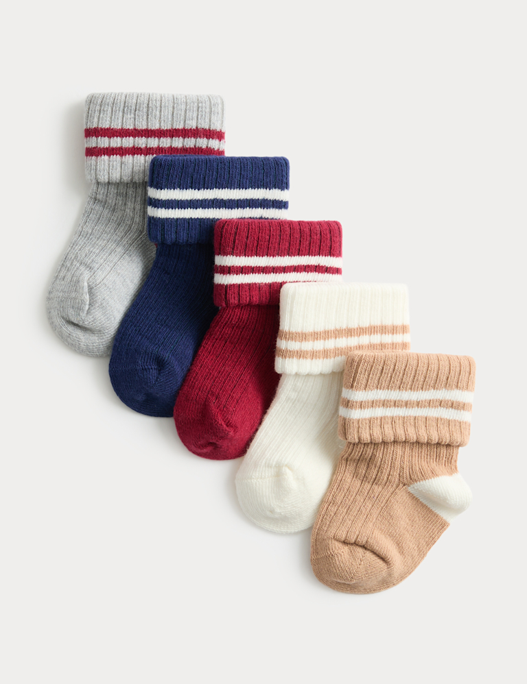 5pk Cotton Rich Striped Ribbed Socks (0-3 Years) 5pk Cotton Rich Striped Ribbed Socks (0-3 Years)