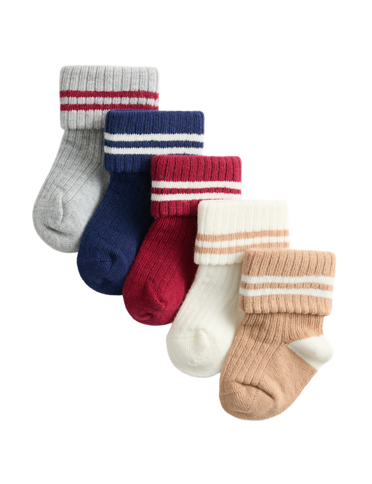 5pk Cotton Rich Striped Ribbed Socks (0-3 Years)