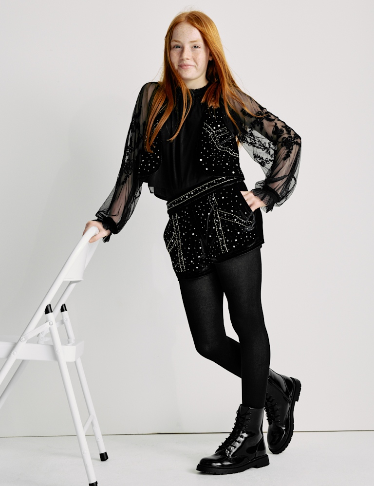 Velvet Beaded Shorts (6-16 Yrs)