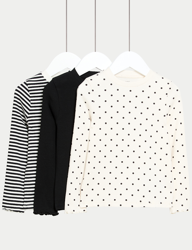 3pk Cotton Rich Polka Dot Tops (2-8 Yrs)