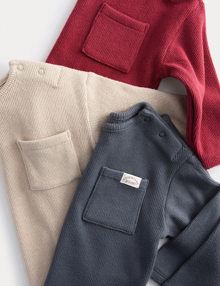 3pk Brushed Waffle Long Sleeve Tops (0-3 Yrs)