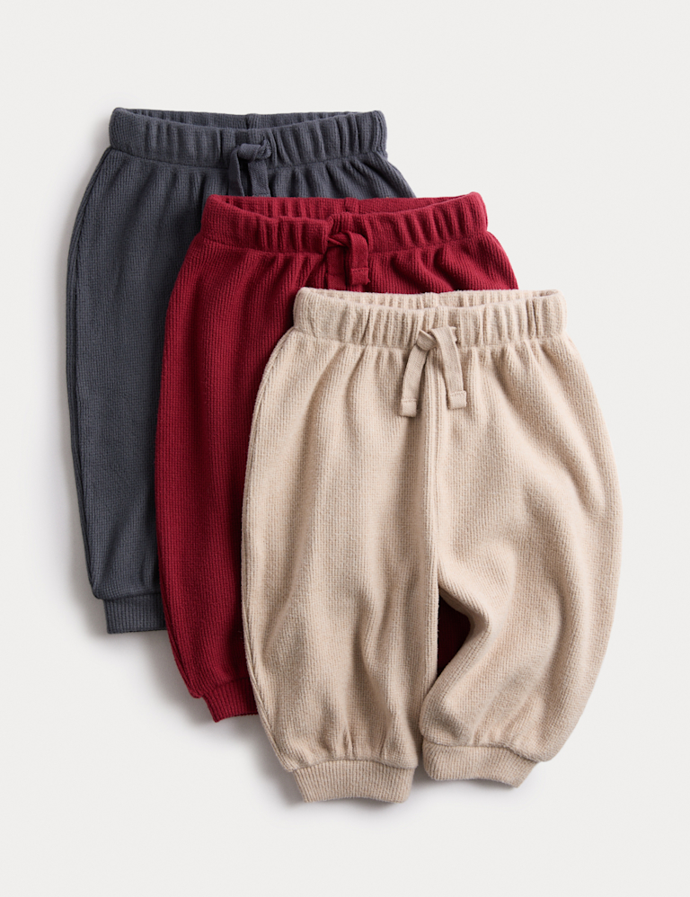 3pk Brushed Waffle Joggers (0-3 Yrs)