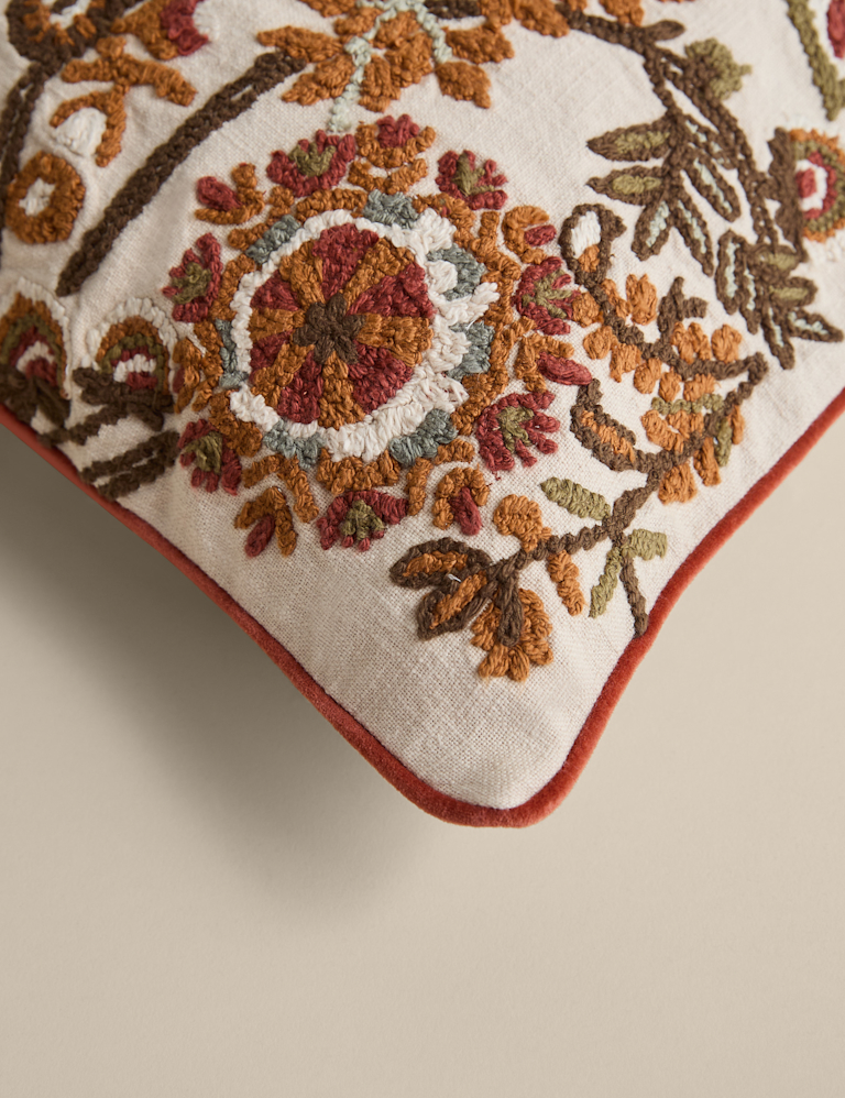 Pure Cotton Floral Embroidered Cushion
