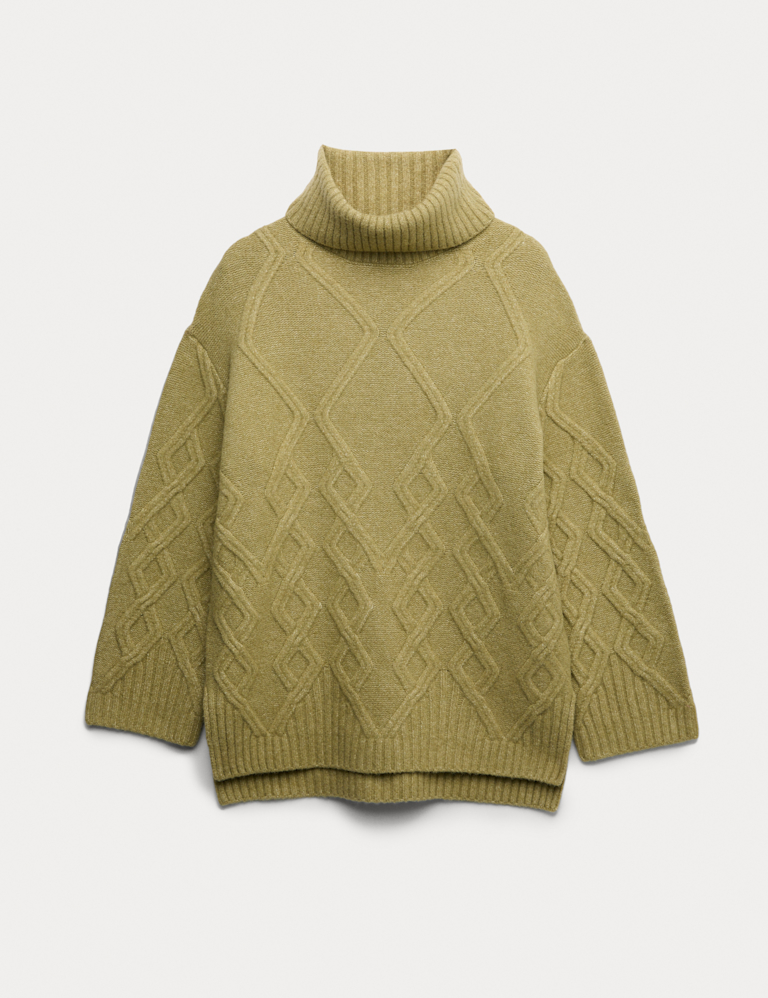 Cable Knit Longline Jumper with Wool
