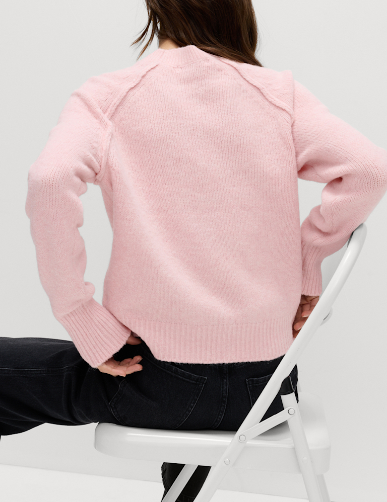 Textured Crew Neck Jumper with Wool