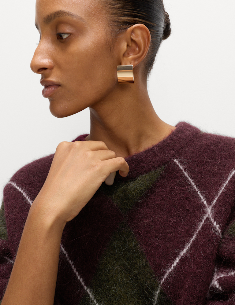 Wool Blend Argyle Crew Neck Relaxed Jumper