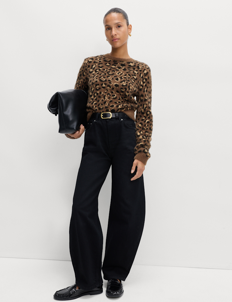 Animal Print Crew Neck Cropped Jumper