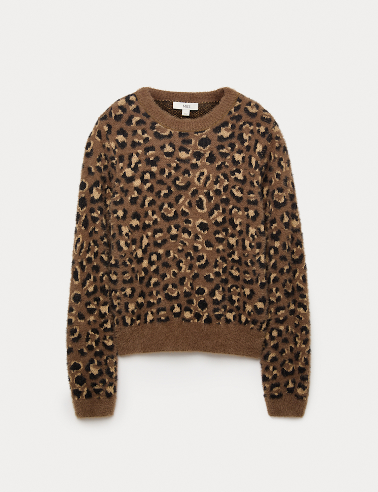 Animal Print Crew Neck Cropped Jumper