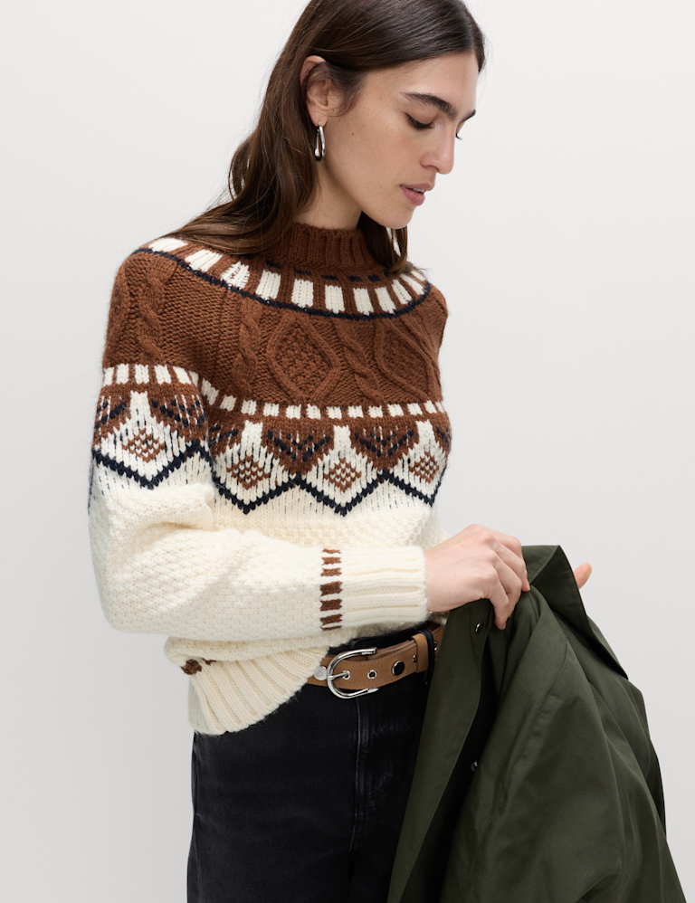 Fair Isle Cable Knit Crew Neck Jumper