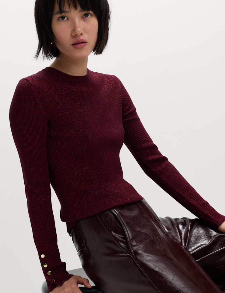 Sparkly Ribbed Button Detail Jumper